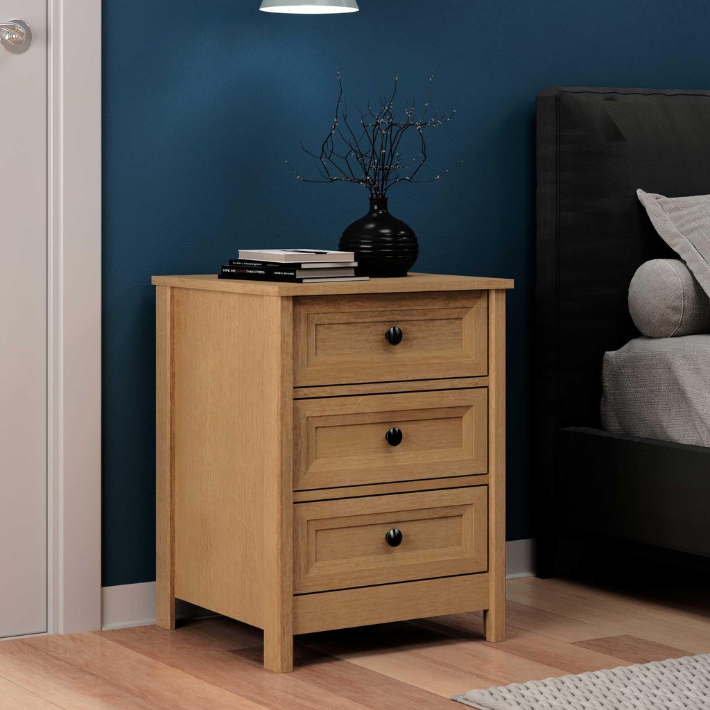 Mesa de Cabeceira Ditália 3 Gavetas DM-111 Carvalho em Oferta na Shopee