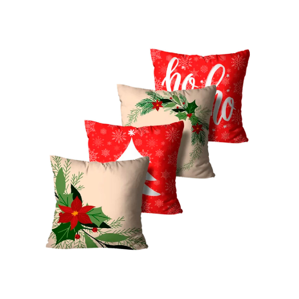 Kit Com 4 Capas de Almofadas  Decorativas Natal 45x45 - Natal bege