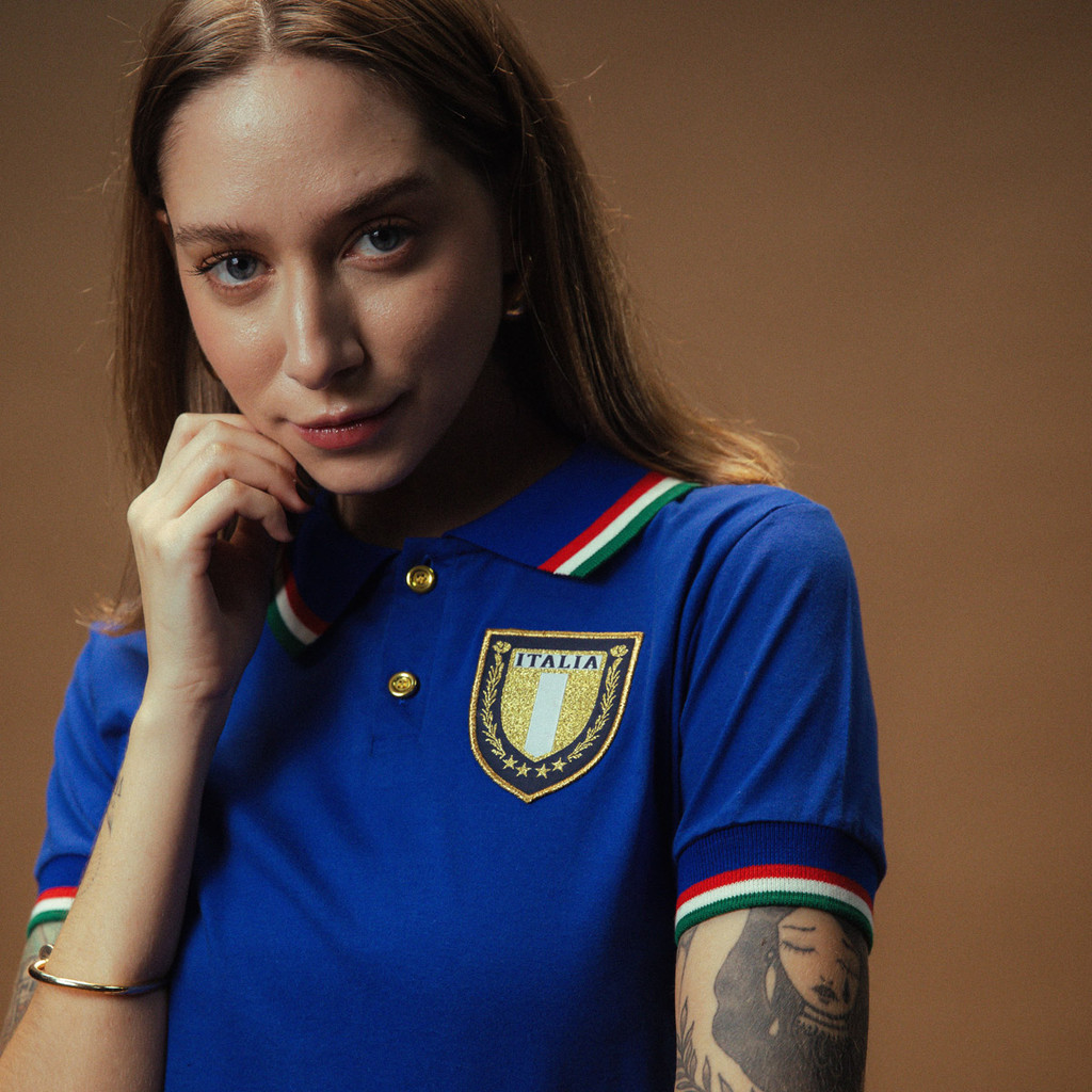 Camisa Polo Itália Retrô Gold Feminina Collab Retrôgol x Mauro Beting Oficial em Oferta na Shopee