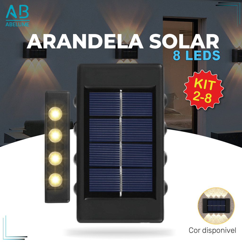 2-8 Luminária Arandela Solar 8 LED Luz Branco Quente para Parede a Prova dágua Spot para parede em Oferta na Shopee
