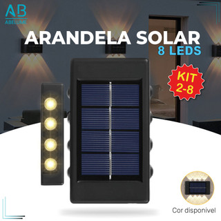 2-8 Luminária Arandela Solar 8 LED Luz Branco Quente para Parede a Prova dágua Spot para parede