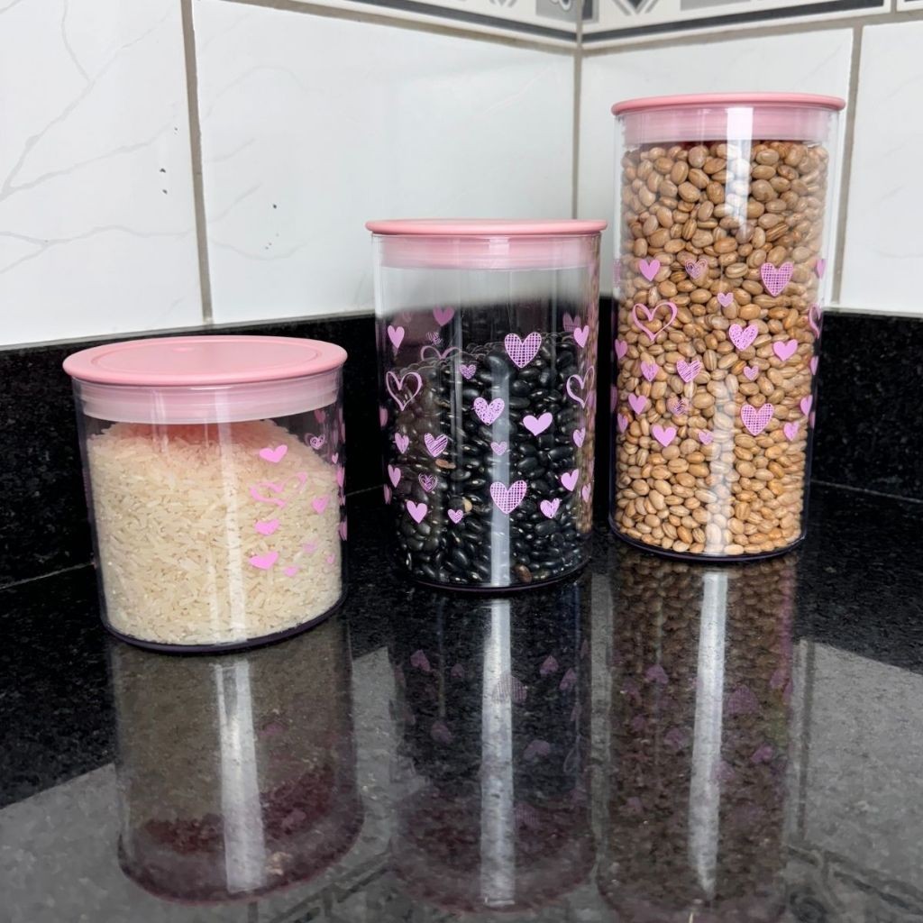 Pote Com Fechamento Hermetico Com Estampa De Coração (1400 ML,1000ML e 600 ML) em Oferta na Shopee
