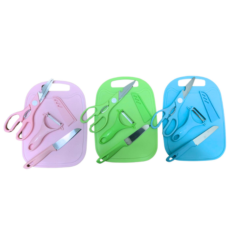 Kit Utensílios De Cozinha 4 Peças Tábua Culinária Descascador Ralador Faca