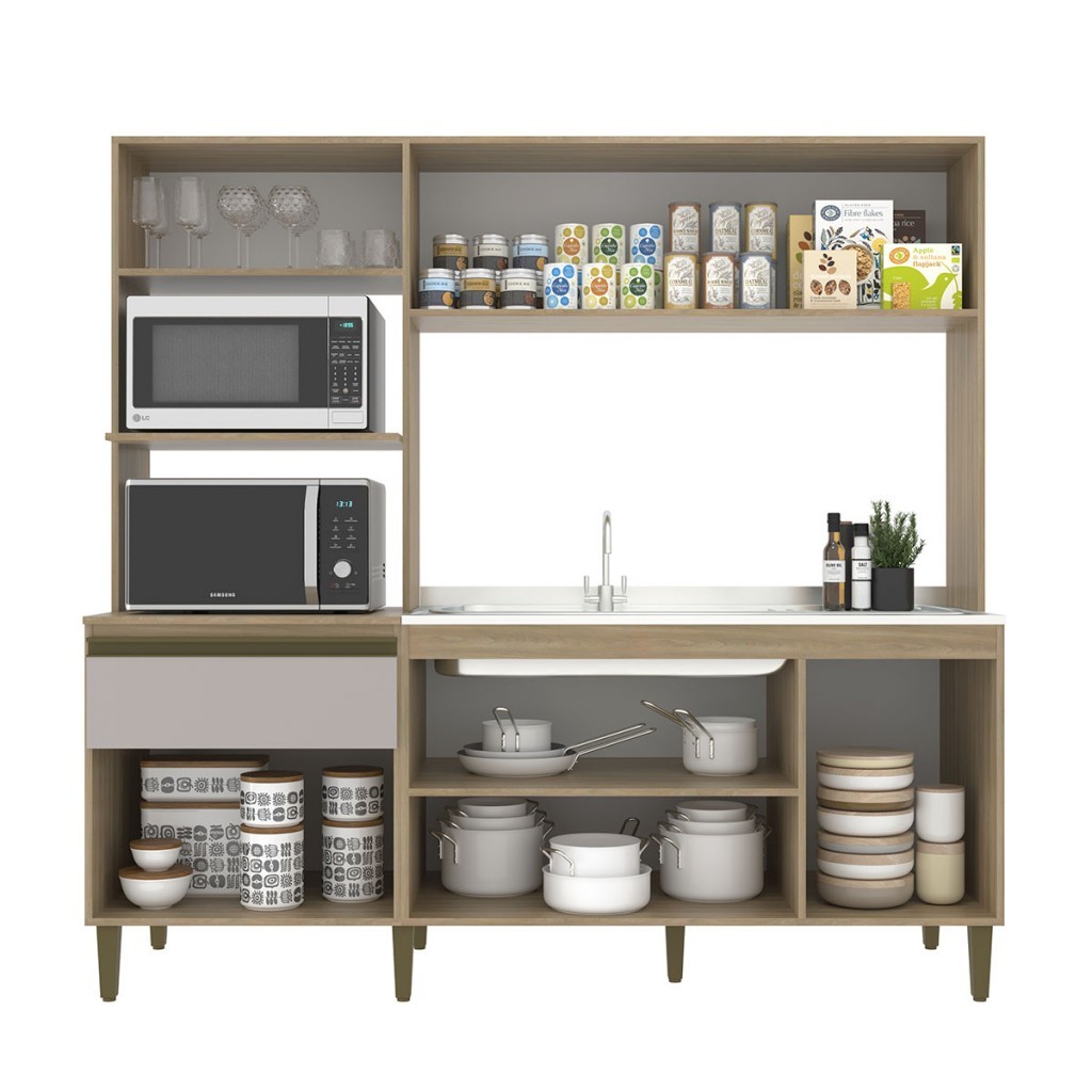 Detalhes do Cozinha Compacta Vitoria New 6 Portas 1 Gaveta Dourado/Fumê - Jcarvalho