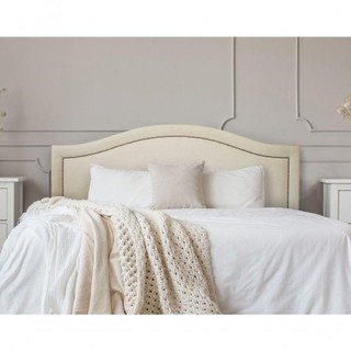 Cabeceira Casal Curva Luxo 140x60 Suede Off White - Tachas Prata em Oferta na Shopee