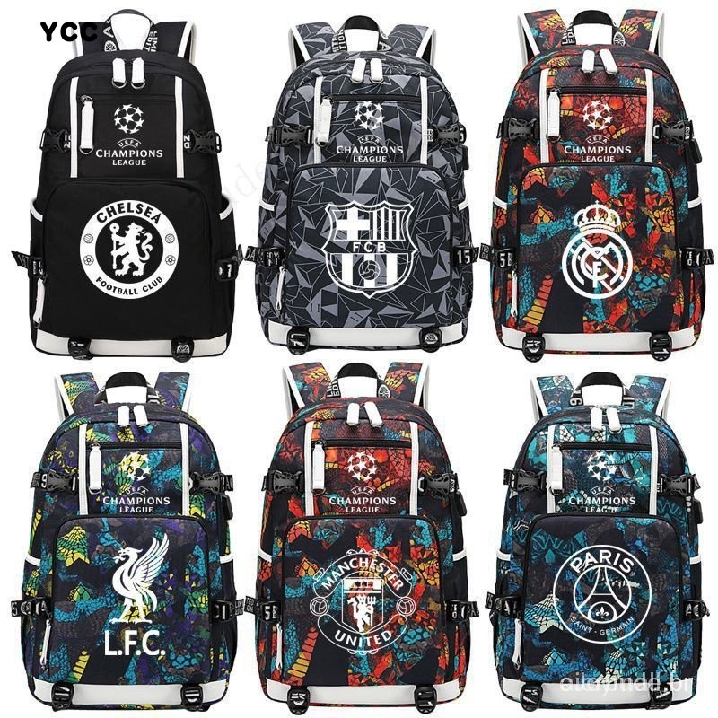 Liga dos Campeões Mochila Barcelona Real Madrid Chelsea Mochila Liverpool Futebol Estudantes Arsenal Paris Manchester Ci