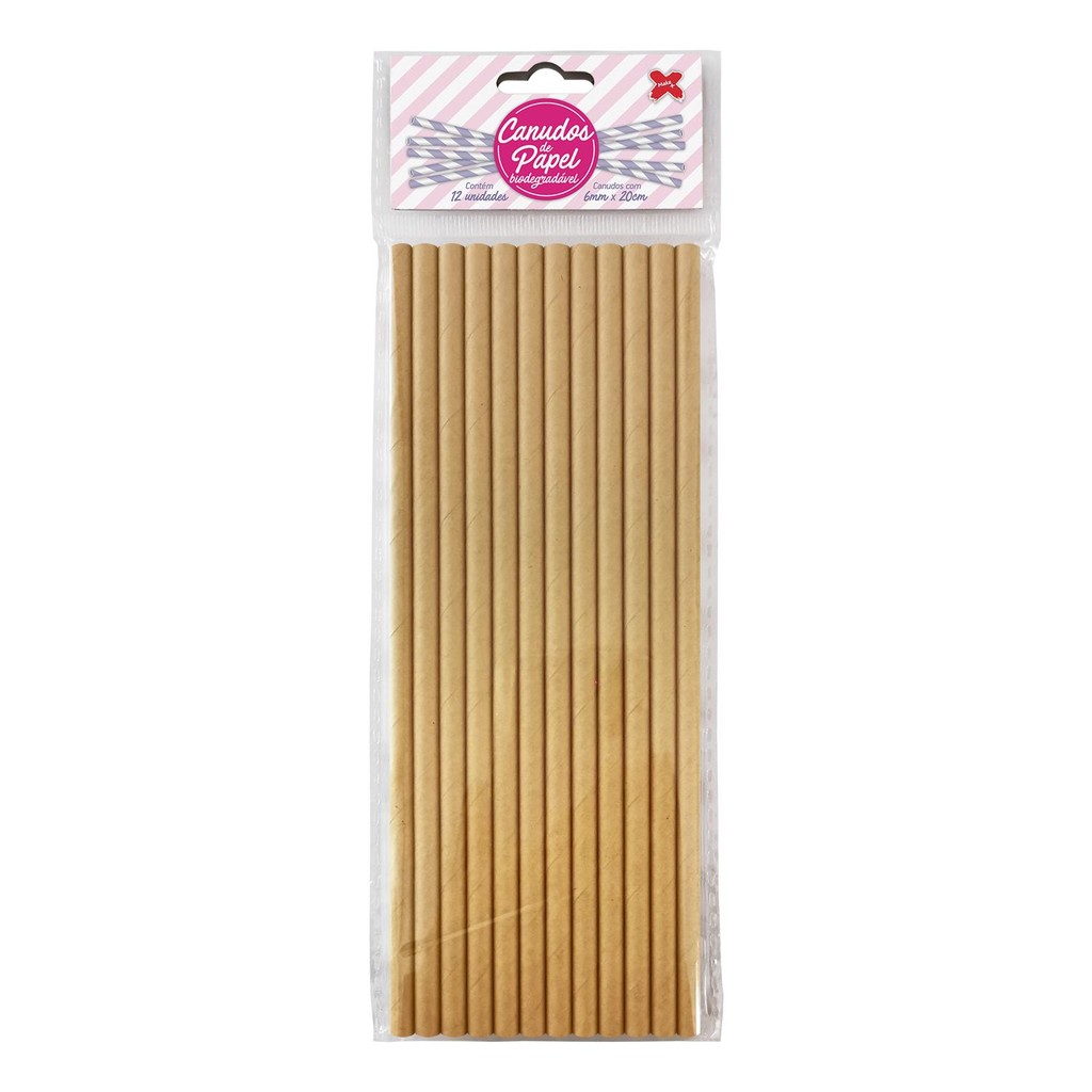 Canudo de Papel Kraft 6mmx200mm - 4327 - 12, 24, 36, 48 ou 60 unidades