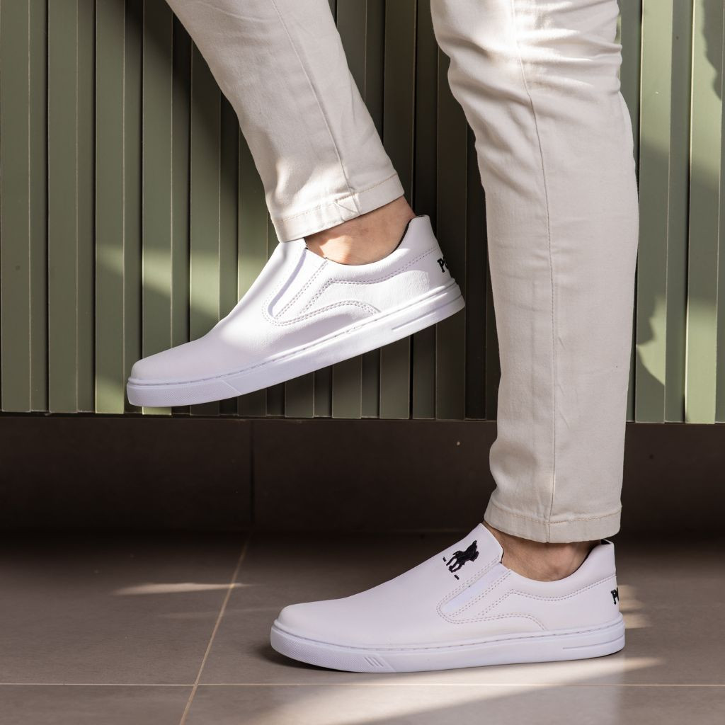 Tenis Masculino Casual Branco Sapato Masculino Modelo Slip on Tênis Calce Fácil