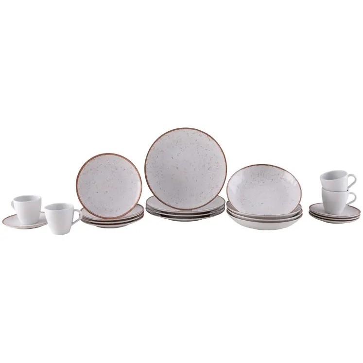 Aparelho de Jantar 20 Peças Tramontina Redondo Porcelana Branco e Marrom Mare