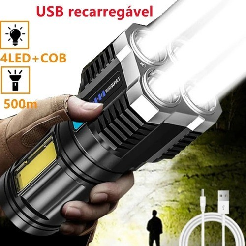 Lanterna de 4 Leds Potente Usb Recarregável Prova D'água Lanterna Mais Forte Do Mundo em Oferta na Shopee