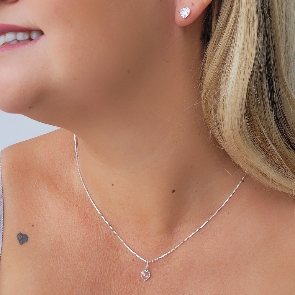 Colar Cordão Ponto de Luz Vermelho Coração em Banho de Prata 925