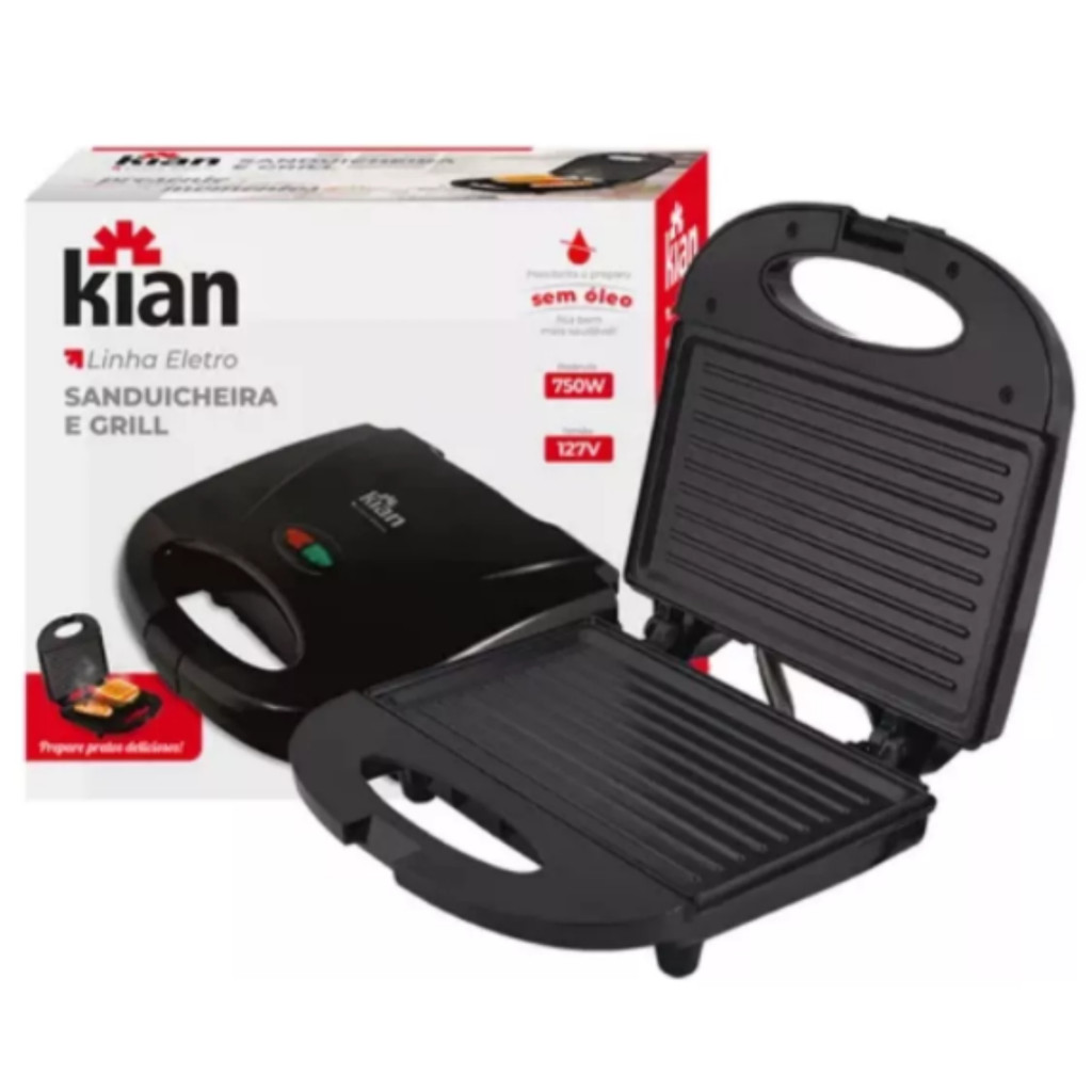 Sanduicheira Grill 2 Em 1 Kian Preta Elétrica 220v 750w Cor Preto Torradeira