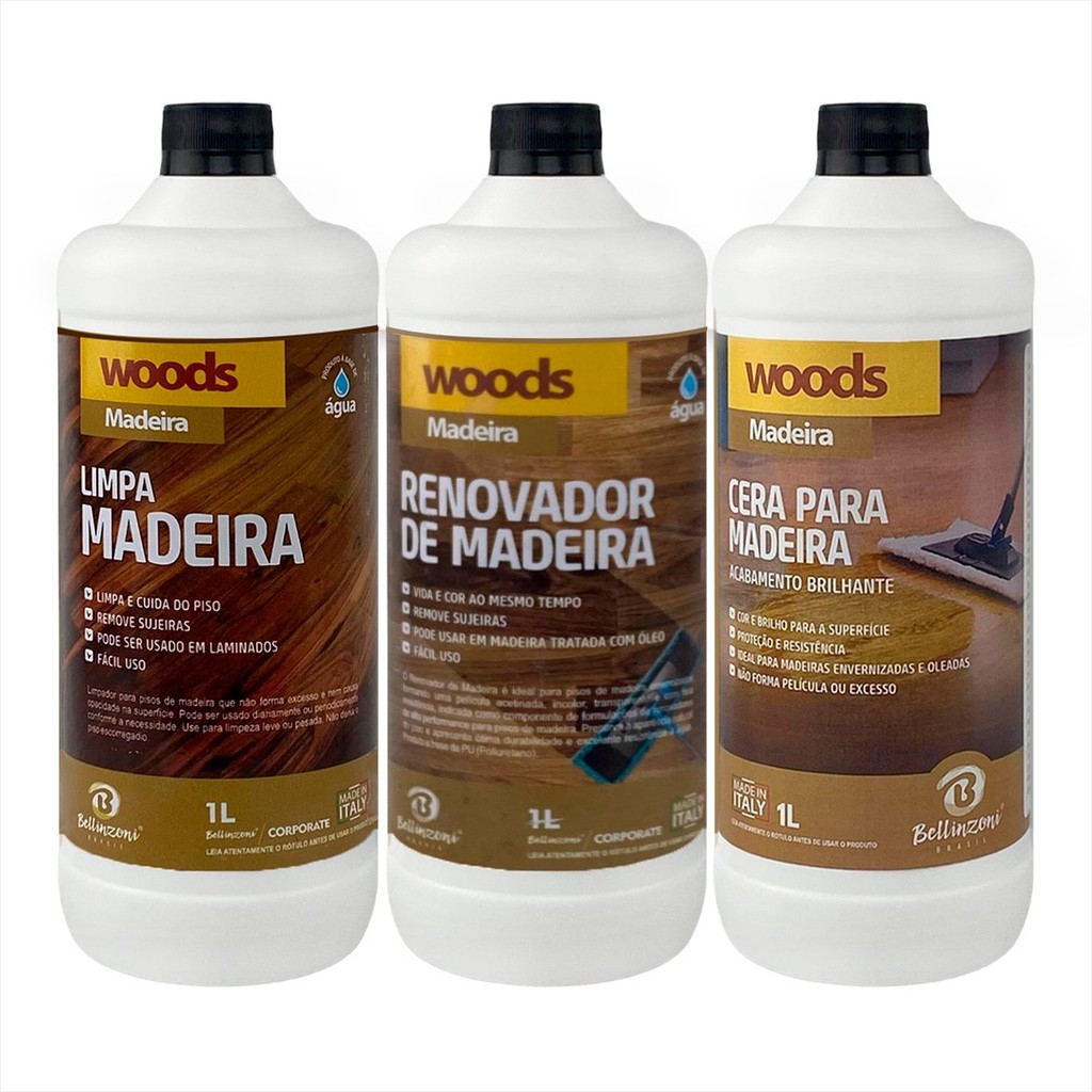 Kit Premium Para Madeira Limpeza Proteção E Renovação - cera, limpa madeira e renovador 1l