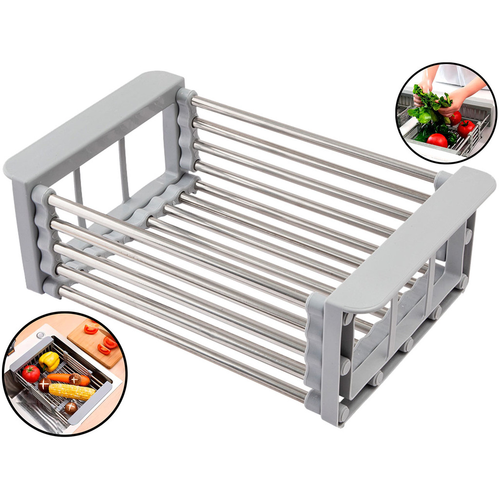 Cesto Extensível Escorredor Inox E Plástico Ajustável Com Alça Multiuso Para Cuba Pia Geladeira em Oferta na Shopee