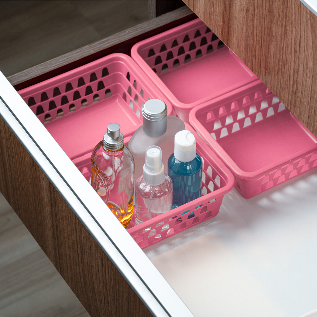 Kit Cestos Organizador Multiuso Cestinho Gaveta Rosa Praticidade