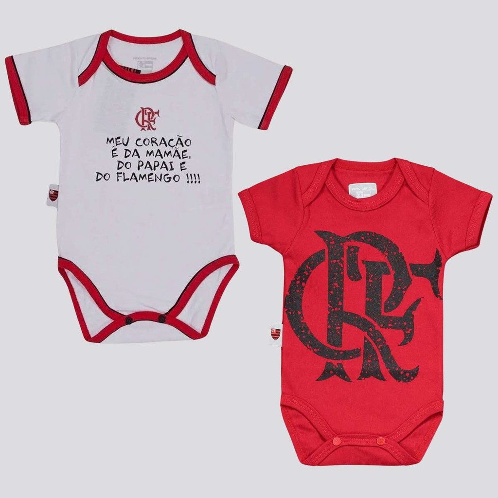 Kit Flamengo Bodys Branco e Vermelho em Oferta na Shopee