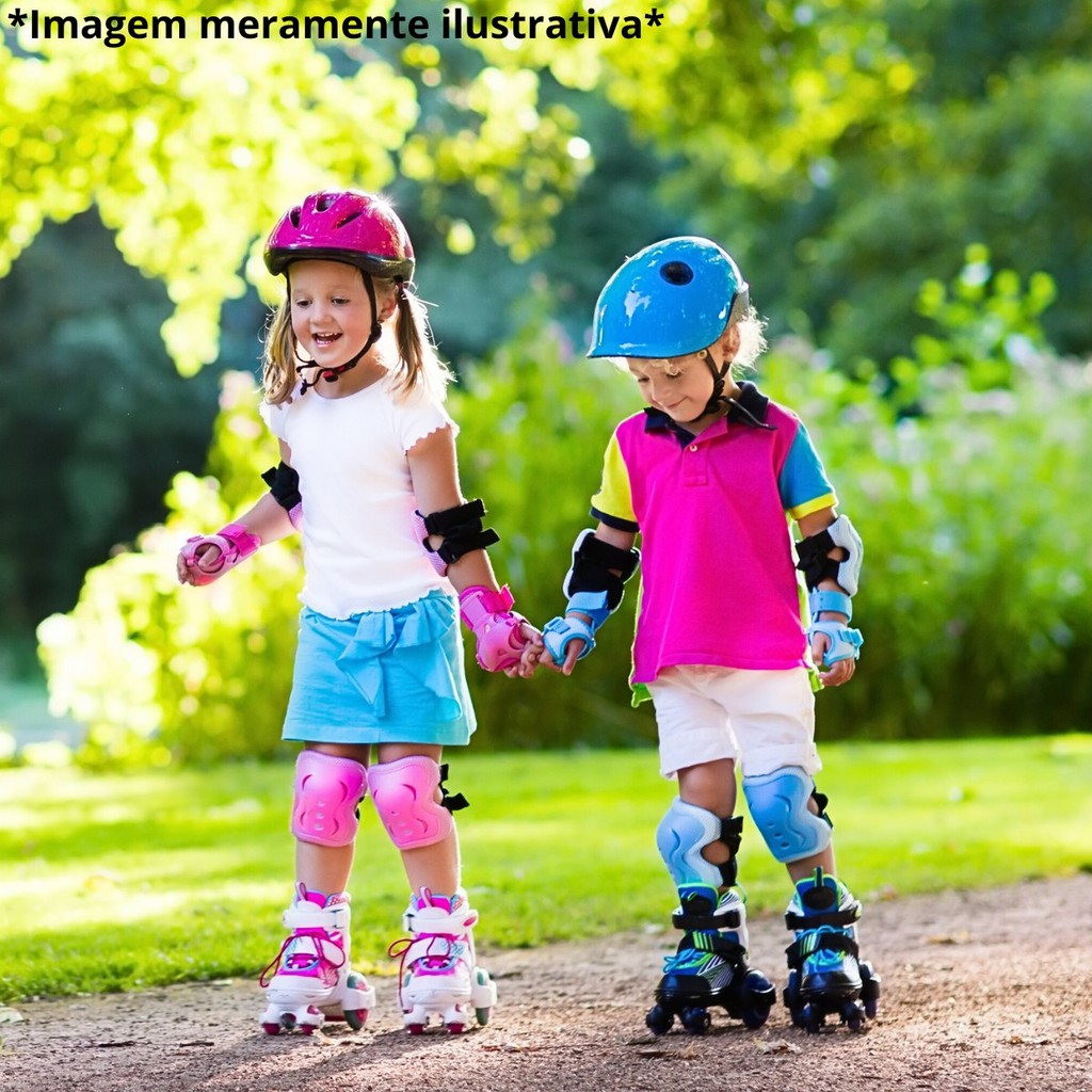 Kit Proteção Segurança Infantil 6 Peças Joelheira Cotoveleira Munhequeira Skate Patins Bicicleta
