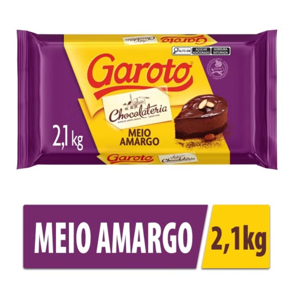 Barra de Chocolate Cobertura Chocolateria Meio Amargo Garoto 2,1Kg