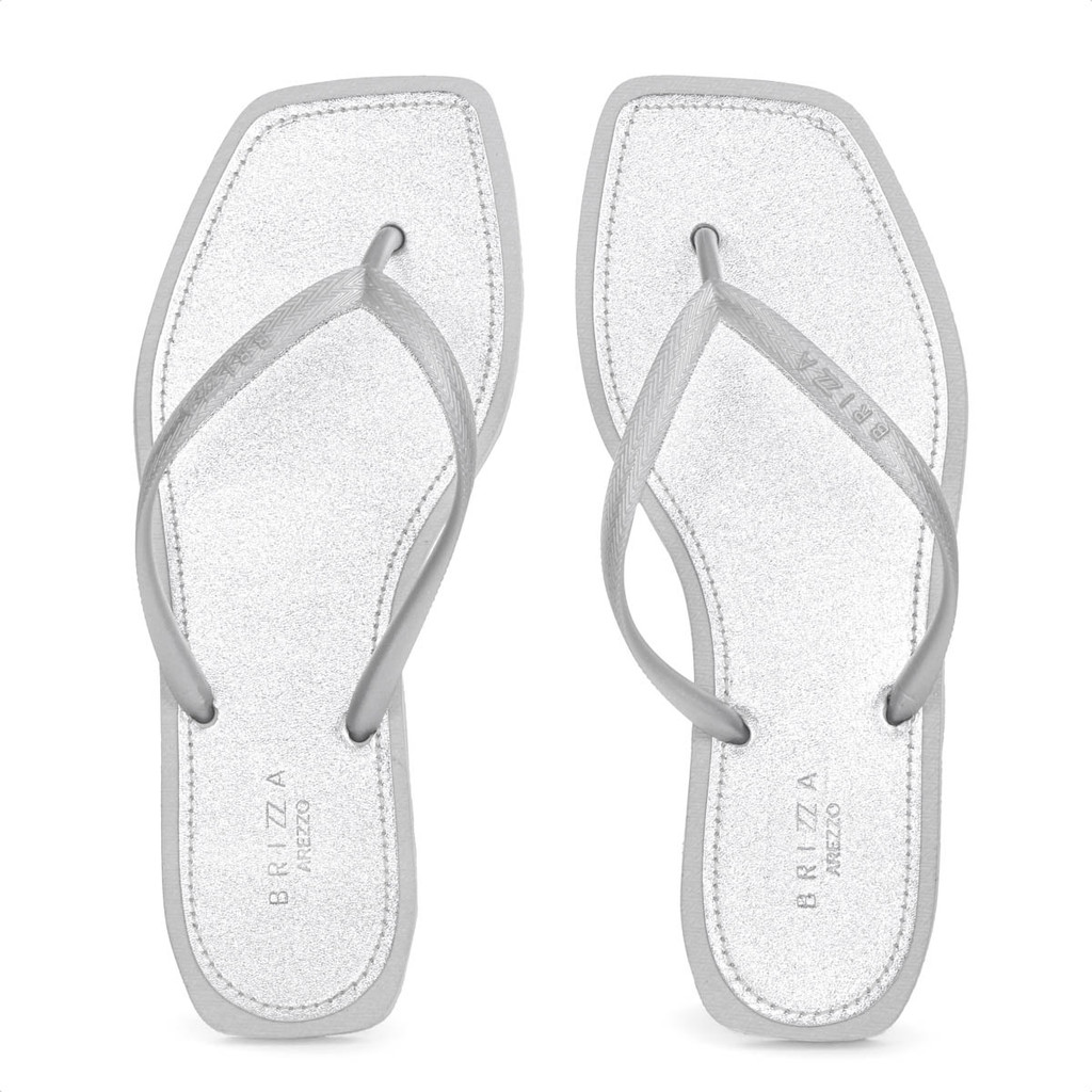 Chinelo Brizza Arezzo Bico Quadrado Metal Square Prata - Feminino em Oferta na Shopee