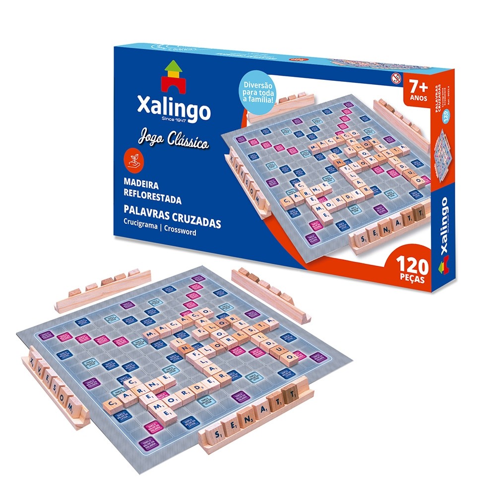 Jogo Palavras Cruzadas Xalingo 120 Peças em Madeira – Educativo, Clássico, A partir de 7 Anos - Mom & Baby