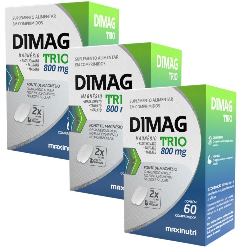 KIT 3X Dimag TRIO (Magnésio Dimalato, Quelato e Taurato) 60 comprimidos - Maxinutri em Oferta na Shopee