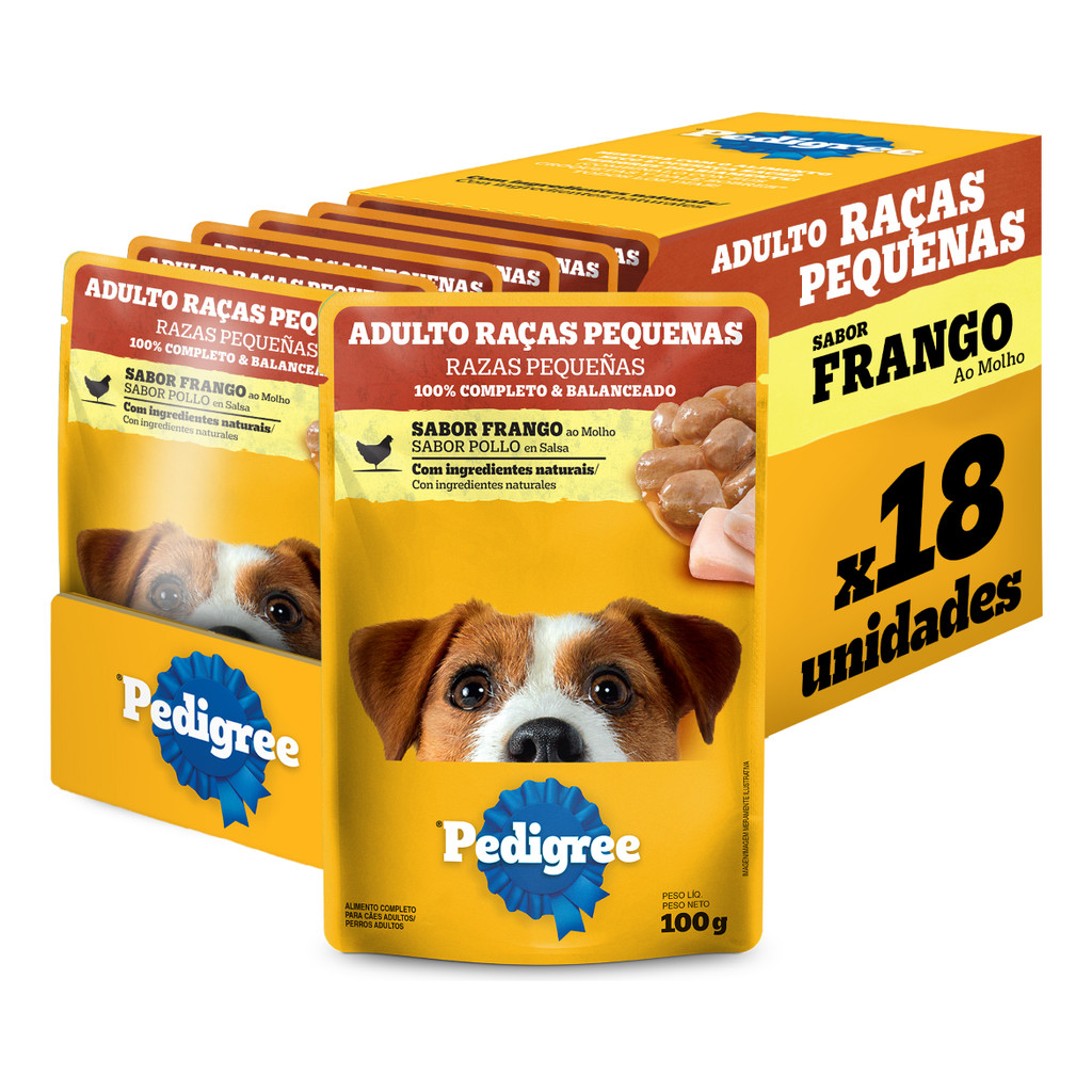 Kit Ração Úmida Pedigree Sachê Frango Cães Adultos Champ