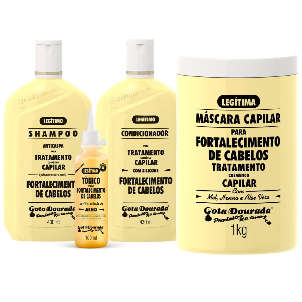 Kit Gota Dourada Fortalecimento Tradicional Máscara 1Kg Tônico Alho 100ml