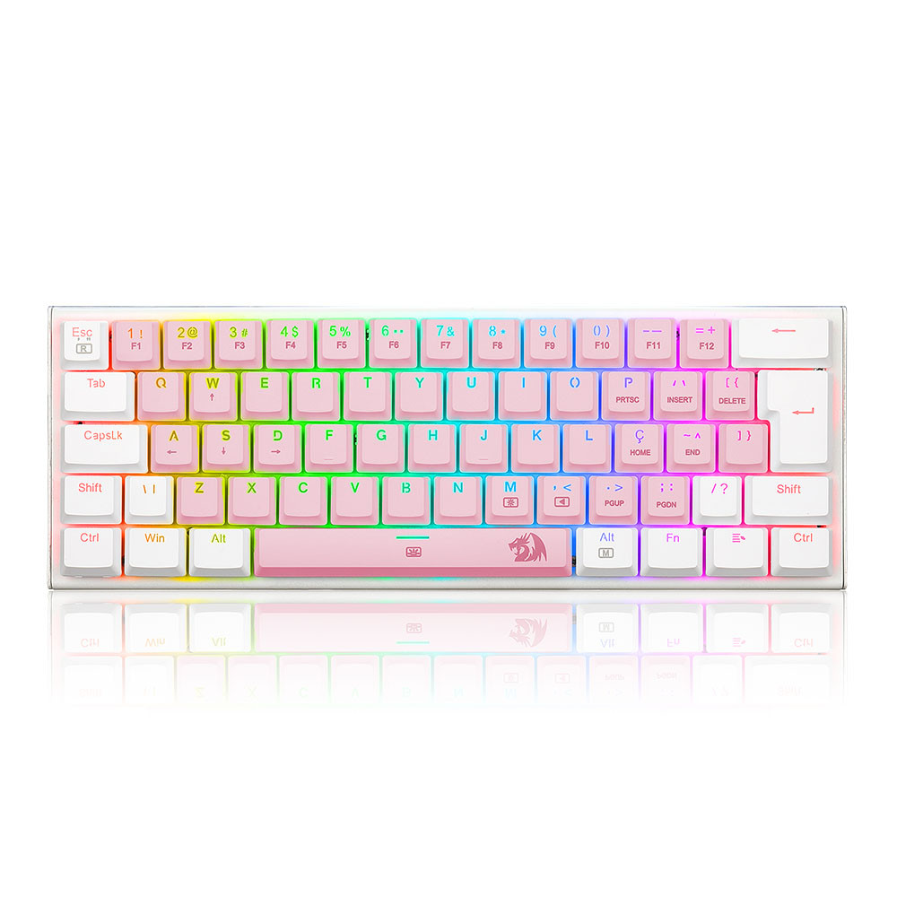 TECLADO MECANICO USB GAMER ANIVIA SWITCH BLUE REDRAGON K614PW-RGB ROSA COM BRANCO