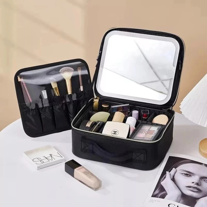 Kit Profissional de Maquiagem com Espelho e Luz Led e Paleta — foto 3