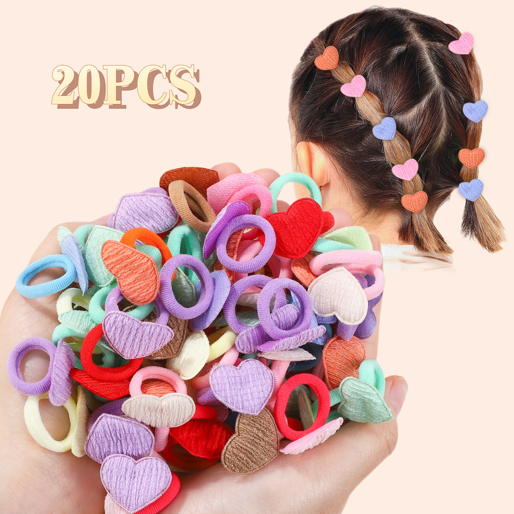 20 Pçs/set Meninas Coração Crianças Laço De Cabelo Nenhum Dano Dos Desenhos Animados Toalha Corda Rabo De Cavalo Titular