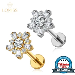 Piercing Labret Helix Tragus Conch Titânio Flor Zircônia Cravejada
