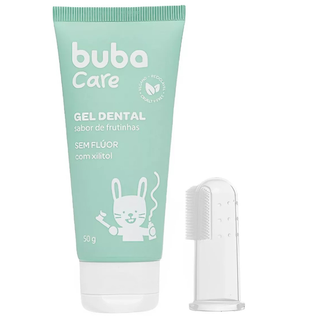 Gel Dental e Escova de Dedo Massageadora Sabor Frutinha Buba