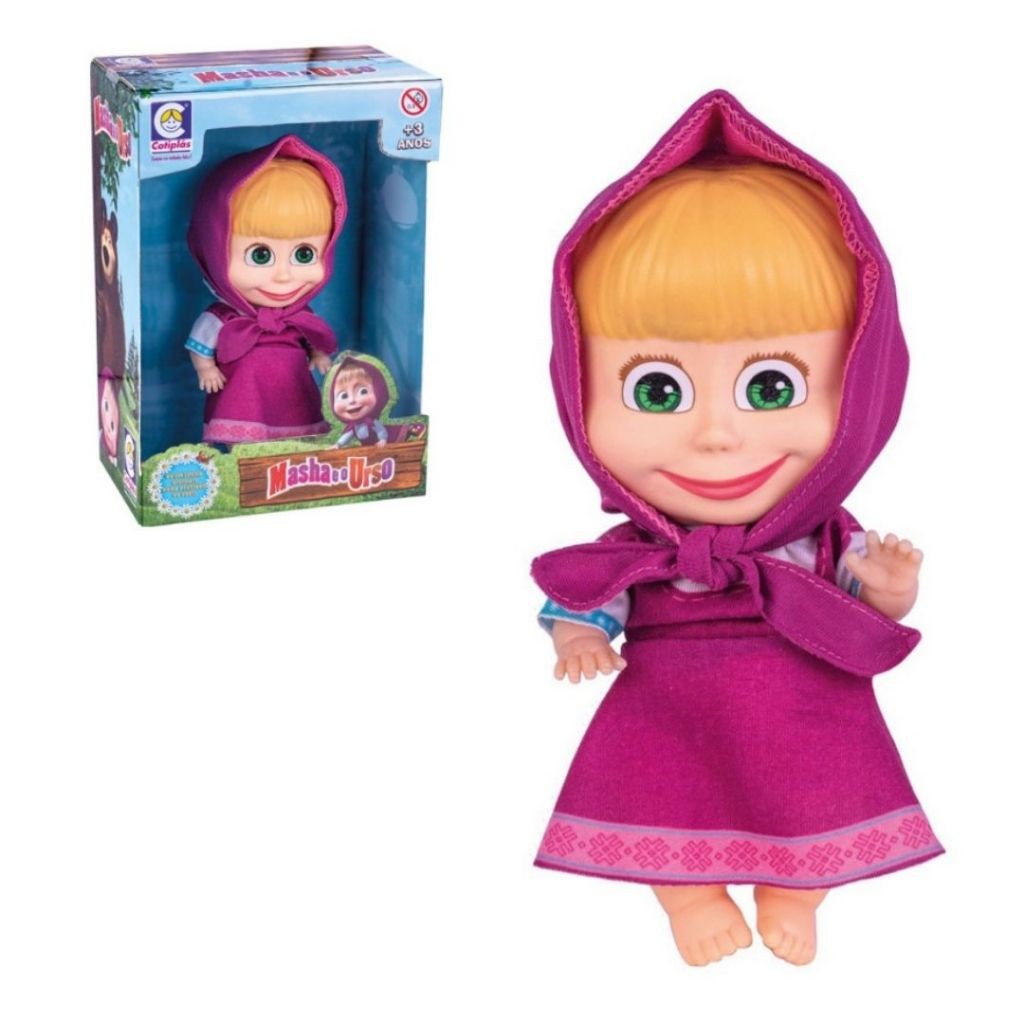 Boneca Masha 18cm em Vinil Brinquedo Masha e o Urso C/Vestido Rosa Original Menina - Cotiplás