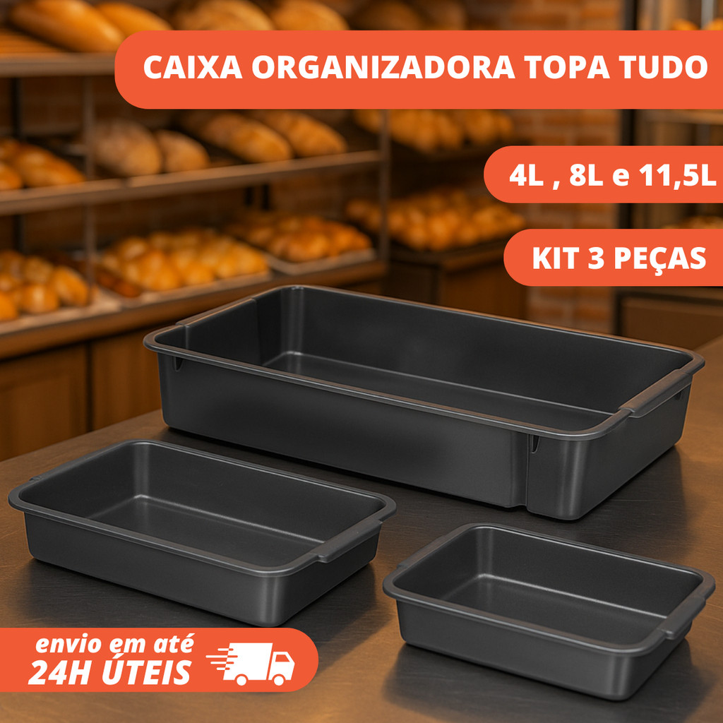 Conjunto Caixa organizadora Topa tudo Preta 4L, 8L e 11,5L