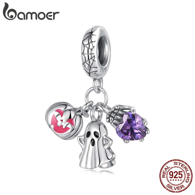 Bamoer Original 925 Prata Esterlina Pingente Halloween Fantasma Três Em Um Pequeno Acessórios Série Pulseira em Oferta na Shopee