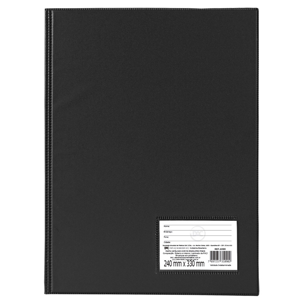 Pasta Catálogo Ofício Capa PVC Preta 50 Envelopes Sacos Plásticos DAC