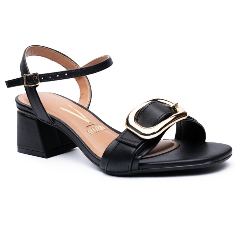 Sandália Vizzano Salto Bloco Fivela Dourada - Preto em Oferta na Shopee