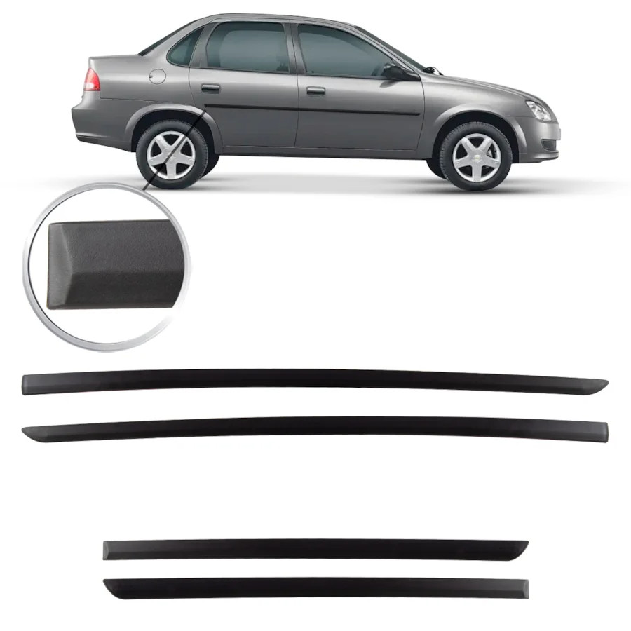 FRISO LATERAL GM CORSA CLASSIC 11/ 4 PORTAS PRETO AUTO COLANTE (JOGO 4 PECAS)