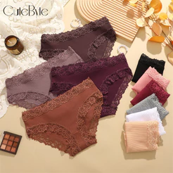 CuteByte Calcinha Feminina De Algodão , Cuecas Confortáveis , Lingerie Respirável , Renda Sexy , Cintura Média