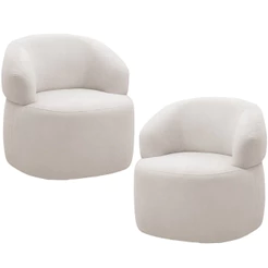 Kit 2 Poltronas Giratórias Sala de Estar Living Orgânico Carmen F04 Bouclê Off White - Lyam Decor