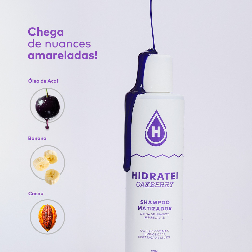 Kit Matizador OAKBERRY Hidratei: Shampoo Matizador + Condicionador + Creme Antiamarelado — imagem 2 de 2