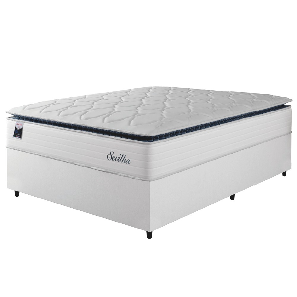 Cama Box Casal Colchão Molas Ensacadas Com Pillow Sevilha 138x188x71cm Branco/Cinza Hellen em Oferta na Shopee