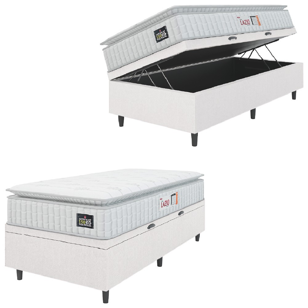 Cama Box Baú Solteiro Colchão Espuma D45 Lazio Pillow Top 88x188x65cm Branco Hellen em Oferta na Shopee