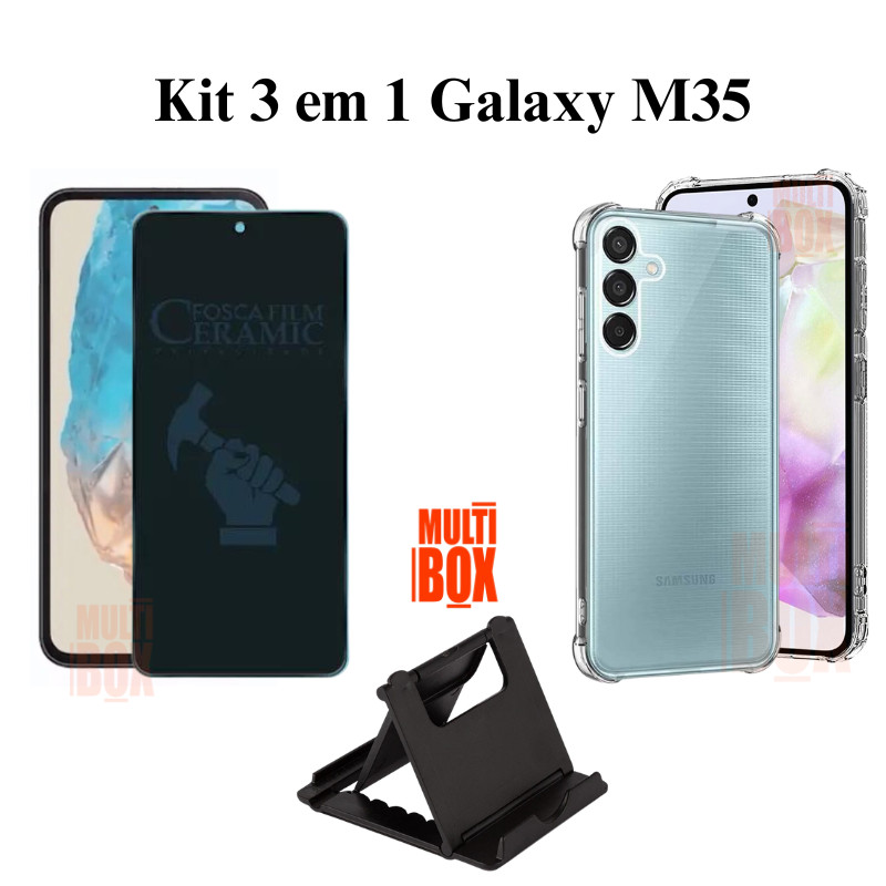 Kit Capa Transparente + Película Fosca Privacidade + Suporte de Mesa para Samsun