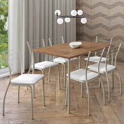 Conjunto Sala de Jantar 6 Cadeiras Valencia Carraro Branco Prata