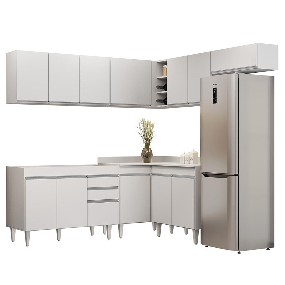 Armário de Cozinha Modulado de Canto 7 Peças CP19 Balcão sem Tampo Branco - Lumil em Oferta na Shopee