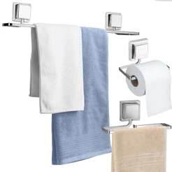 Kit Acessórios Banheiro Porta Toalha Rosto Banho Papeleira Sem Furo Dupla Face 3M Cromado Arthi