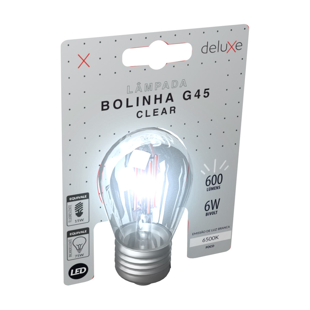 Lampada Led Bolinha G45 Clear 6w 600lm 6500K E27 Deluxe em Oferta na Shopee