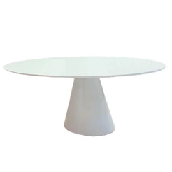 Mesa De Jantar Cone Oval 140x90 Cm Tampo Laca + Vidro Branca Base Branca Cor Branco