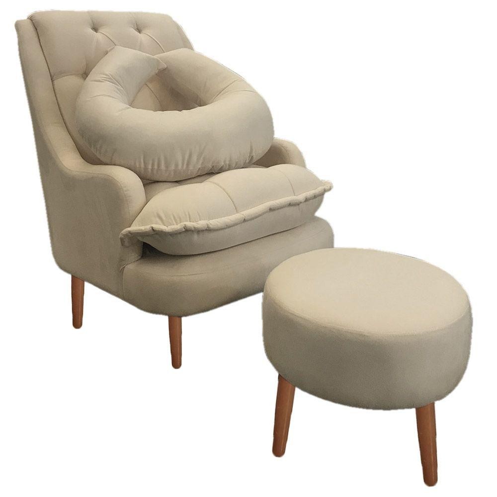 Kit Amamentação Poltrona + Puff + Almofada Suede Bege - Majú Decor - Home & Living